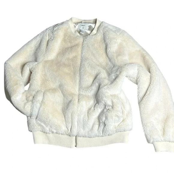 Faux  fur bomber jacket hoodie, zipper, LIKE NEW, cream,detachable hood,mob wife - Picture 10 of 14